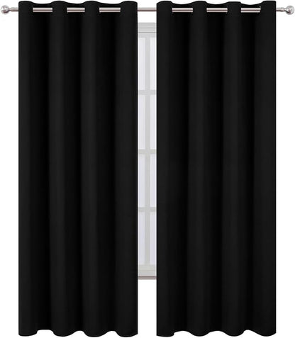 LEMOMO Blackout Curtains 52 x 90 Inch Long Black Curtains Set of 2 Panels Room - Image 2