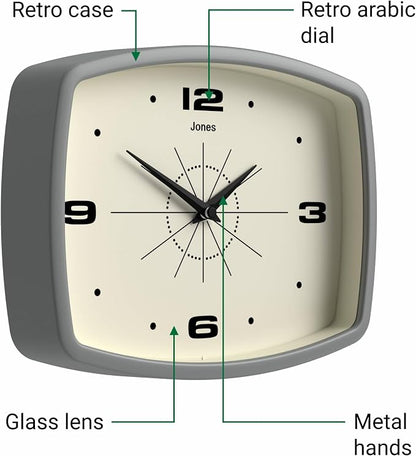JONES CLOCKS® Movie wall Clock | Retro Rectangular Clock | 10 inch | Gray | - Image 6