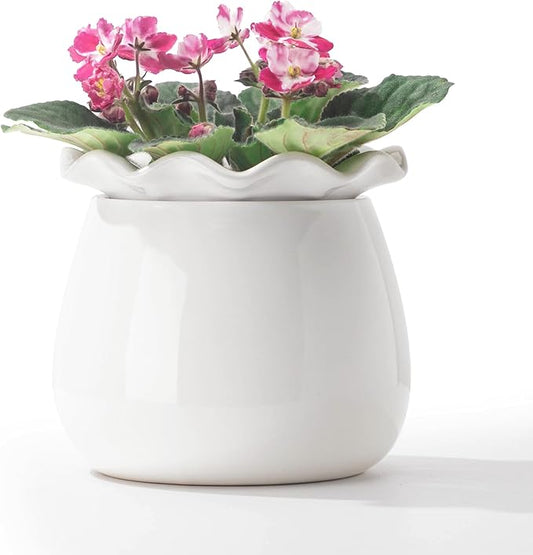Self Watering Plant Pot, 6 Inch African Violet Pots Maintenance, Ceramic Self-Watering Planter for Indoor Plants - Ideal Flower Pot for Thriving Indoor Gardens