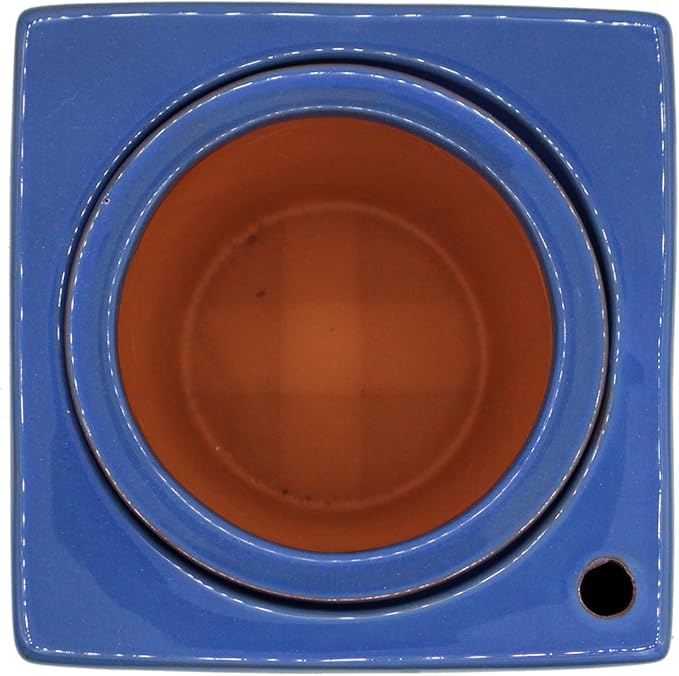 2-Pack Ceramic African Violet Self Watering Pot 6 Inch Square Pot 3.5 Inch Innter Pot Easy Fill Water Reservoir Blue