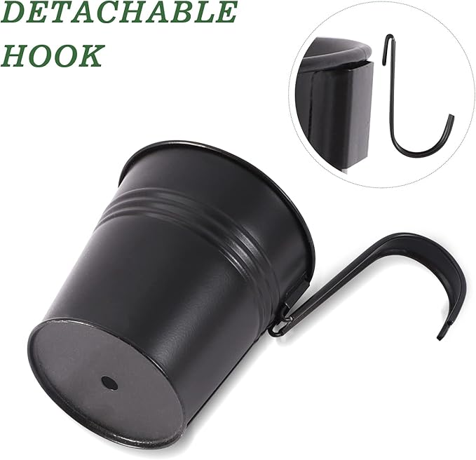 Metal Iron Flower Pots for Railing Fence Hanging Bucket Pots(5 Pcs) and Hanging Flower Pots Metal Iron Bucket Planter(10 Pcs) (Black)