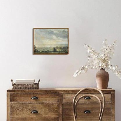 OIQArtOIQ Vintage Framed Wall Art Pastoral Landscape Canvas Art Prints Rustic - Image 2