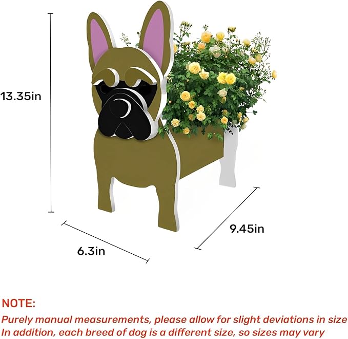 Yellow French Bulldog Planter Plant Pots,Cute Garden Dog Flower Planter,Dog Planters Birthday Gifts for Women,Office,Indoor/Outdoor Decor（9.45 * 6.3 * 13.35in）