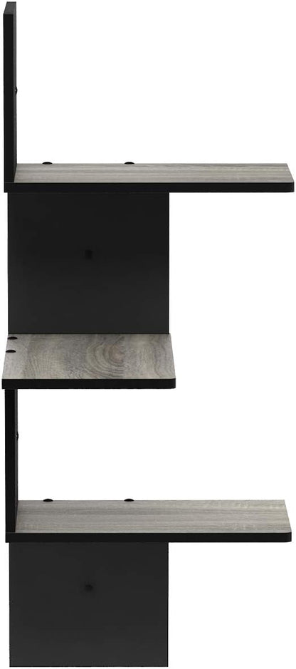 Furinno Rossi Wall Mounted Shelves 3-Tier Rectangle French Oak Grey/Black - Image 4