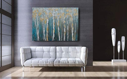 Yihui Arts Canvas Wall Art White Grey Birch Trees Branches Painting Gold Foil - Image 7