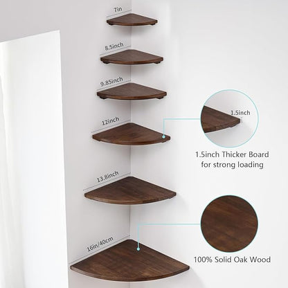 Corner Shelf, 14inch Walnut Solid Wood Floating Corner Shelves Wall Mount Round - Image 6