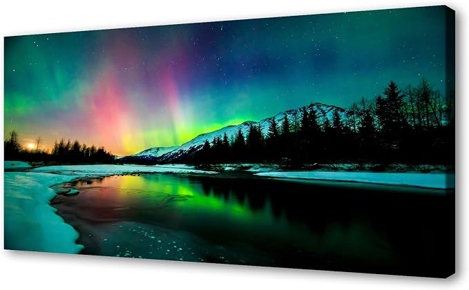 Cao Gen Decor Art S01998 Wall Art Aurora scenery Painting on Canvas Stretched by Cao+Gen+Decor+Art