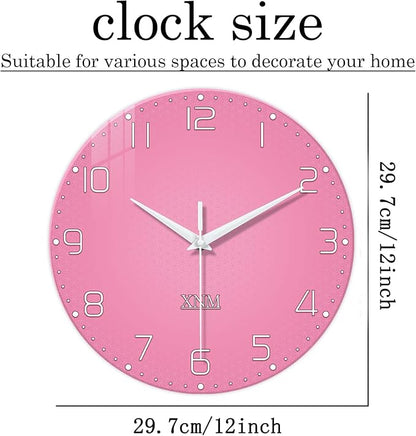 XNM Round Small Wall Clocks Battery Operated 12 Inch Pink Wall Clock - Image 3