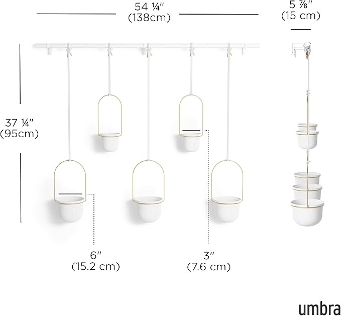 Umbra Triflora Hanging Planter for Window, Indoor Herb Garden, Set of 5, White/Brass