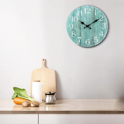 Wall Clock, Teal Silent Non-Ticking Battery Operated, Kitchen Rustic Vintage - Image 7