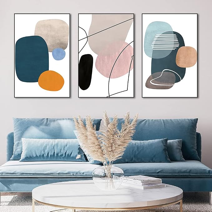 MPLONG Wall Art 3 Pieces Of Framed Decorative Paintings Abstract Simple Orange - Image 3