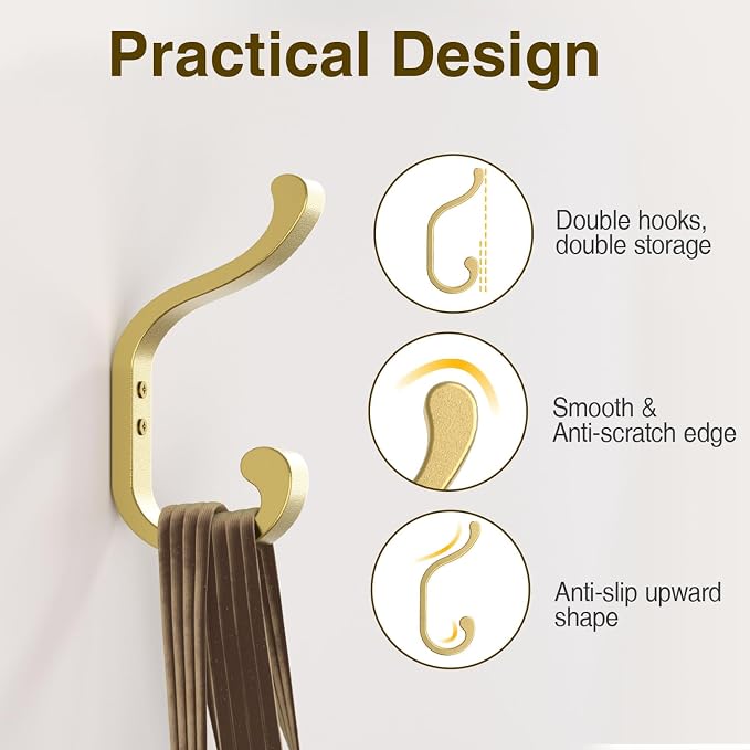 Gold Wall Hooks for Hanging Coats: Metal Mount - Image 2