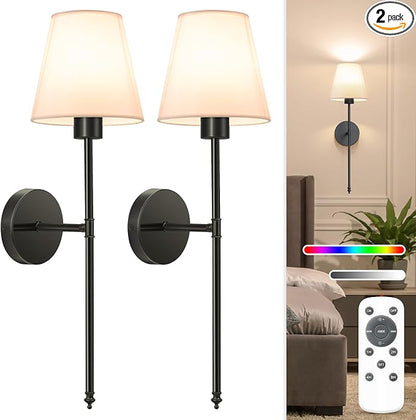 NIORSUN Battery Operated Wall Sconce Set of 2, 10 Colors Wireless Wall Lamps by NIORSUN
