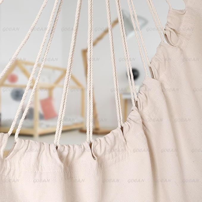 Hammock Chair Large Hammock Swing,110 X 150cm Load 150kg,Cotton Hanging Chair Hardwood Spreader Bar Wide Seat Swing Chair (Beige)