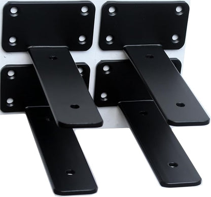 2 Pack - 6 inch Black Hidden L Shelf Bracket Iron Floating Shelf Brackets - Image 8