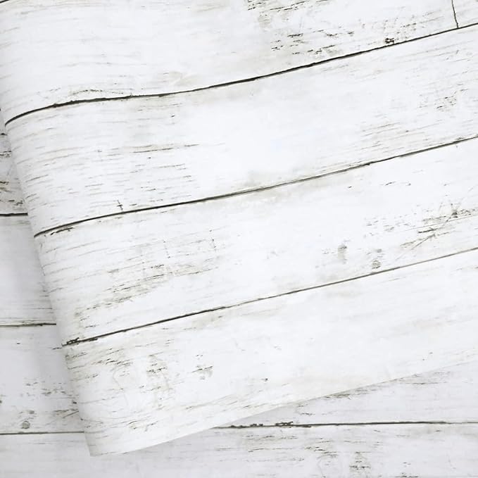 Abyssaly White Gray Wood Paper 35.4 in X 196 in Self-Adhesive Removable Peel by Abyssaly