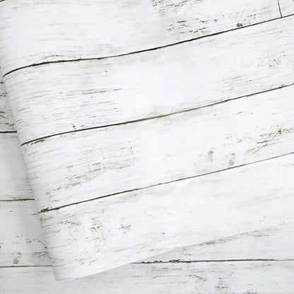 Abyssaly White Gray Wood Paper 35.4 in X 196 in Self-Adhesive Removable Peel by Abyssaly