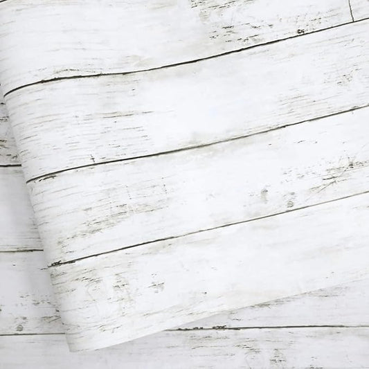 Abyssaly White Gray Wood Paper 35.4 in X 196 in Self-Adhesive Removable Peel by Abyssaly