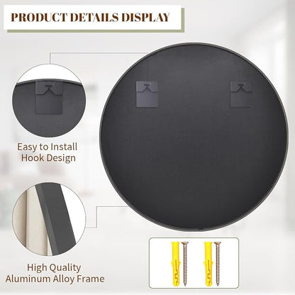 BEAUTYPEAK 42 Inch Round Mirror, Metal Frame Circle Mirror, Wall Mounted - Image 6