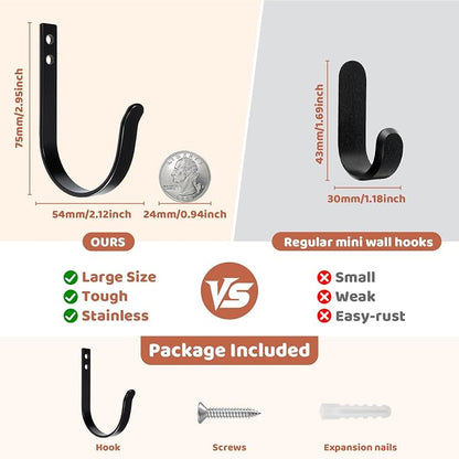 Wall Hooks for Hanging, Large Coat Hooks Wall Mount, Heavy Duty Screw in Metal - Image 4