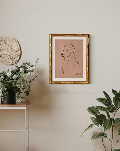 InSimSea Gold Bamboo Framed Canvas Wall Art, Minimalist Dog Sketch Animal - Image 6