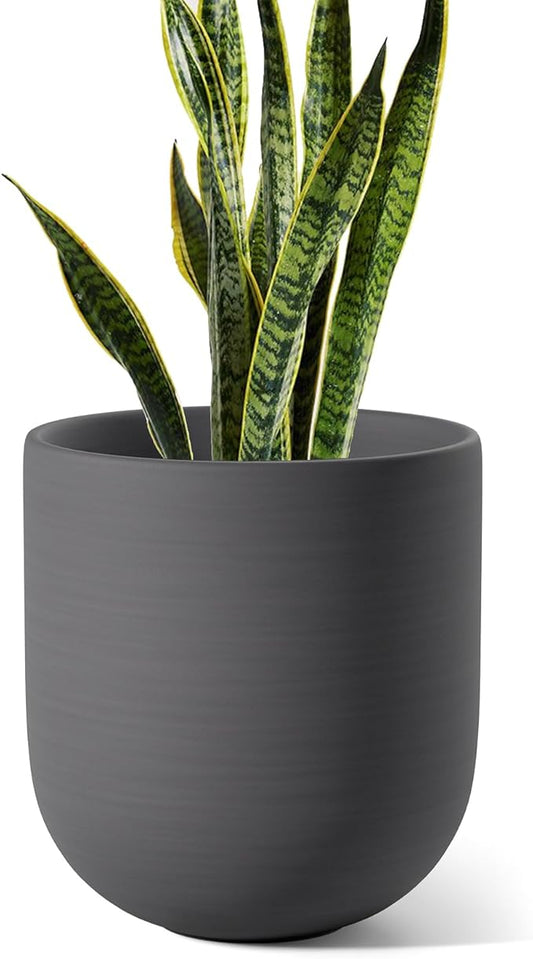 LE TAUCI 10 Inch Plant Pot, Ceramic Pots for Plants with Drainage Hole and Rubber Plug, Plant Pots Indoor for Home Garden Patio Office, Cylinder Planters for Indoor Plants, Charcoal Gray