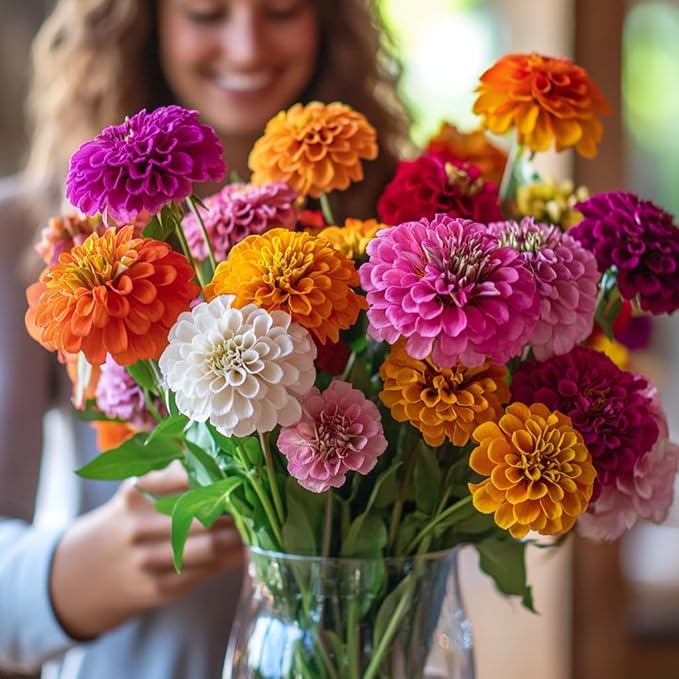 NatureZ Edge Zinnia Seeds for 2025 Planting Outdoors, Over 550 Flower Seeds, 4g, Non GMO Made in USA, Bulk Semillas De Flores para Sembrar, Dahlia Mix, Easy to Grow Zinnia Seed Mix