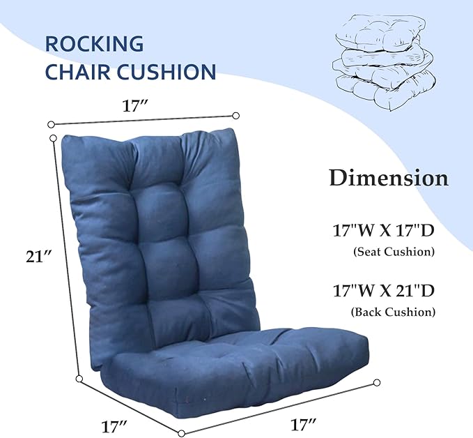 Yellow Rocking Chair Cushion Indoor Outdoor High Back Seat Pad Soft Chair Cushion for Patio Porch Garden Kitchen Office