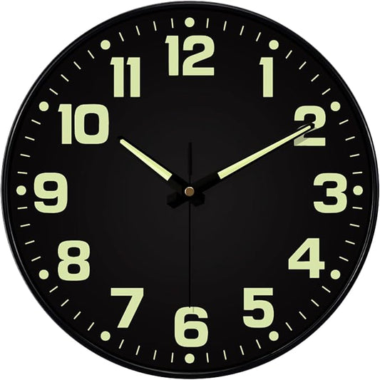 Glow in The Dark Wall Clock Non Ticking, 10 inch Silent Wall Clocks Battery by MABPEDO