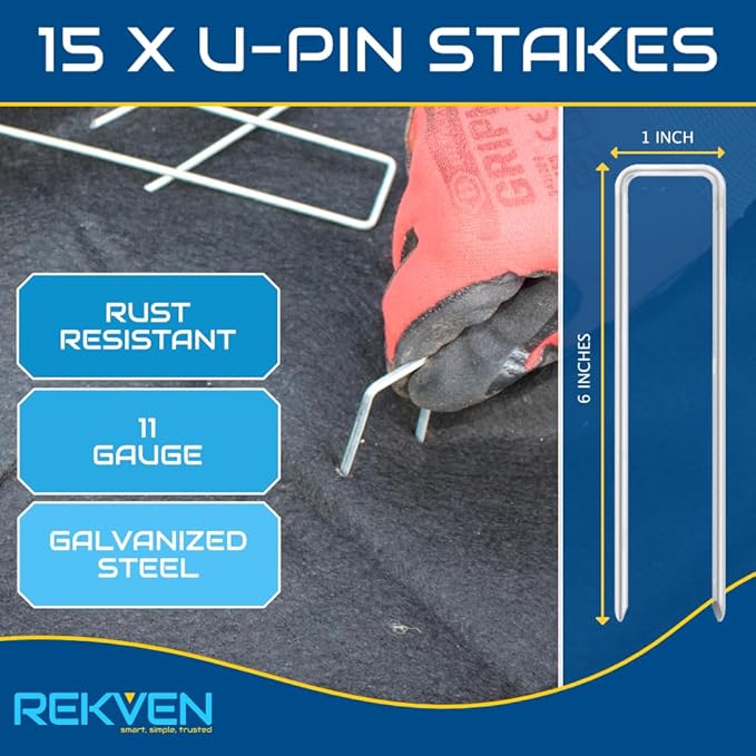 10 x 15 Feet Pond Liner Underlayment Non Woven Geotextile with 15 U-Pins