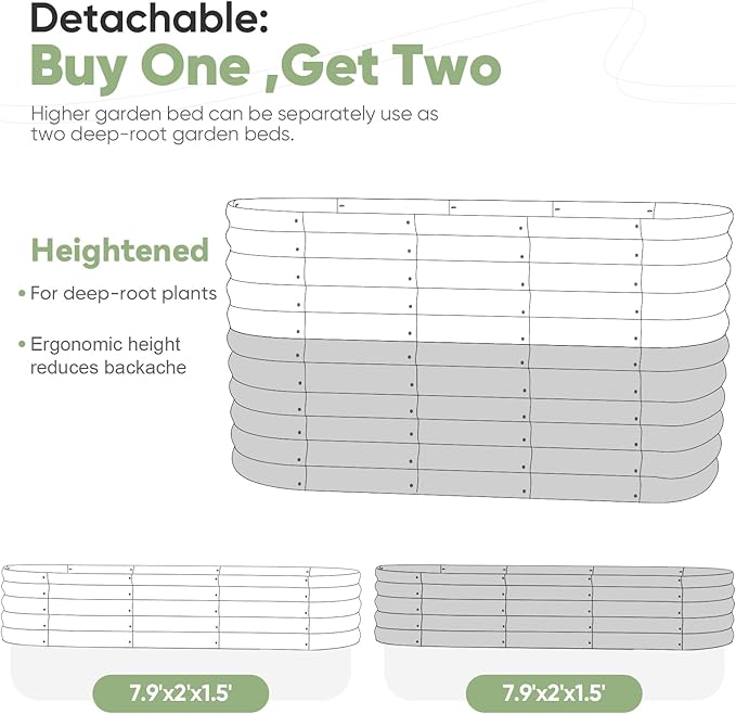 KING BIRD Raised Garden Bed 2.85 ft Tall 9 in 1 Galvanized Planter Garden Box Outdoor for Gardening, Deep Root Vegetables, Flowers 94.5X23.6X34.2 in, Light Green