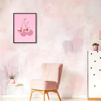 Funky Pink Cherry Poster Retro Disco Ball Canvas Wall Art 16X24 inch Black - Image 6