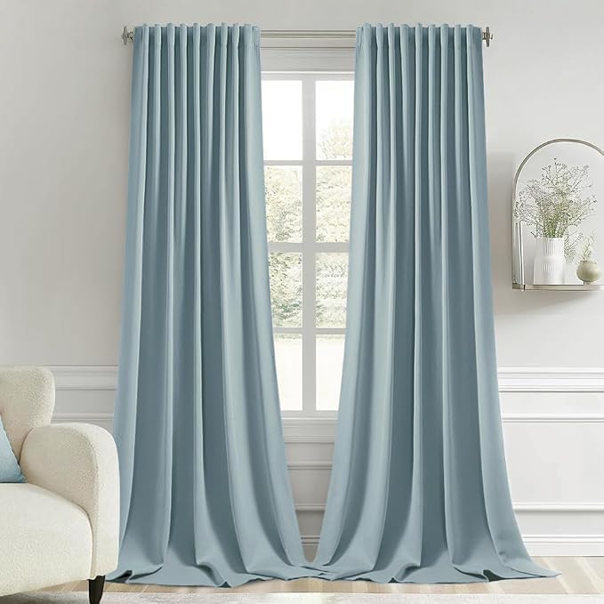MIULEE Slate Blue Back Tab Blackout Curtains 108 Inch Long 2 Panels Set by MIULEE