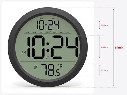 Digital Wall Clock with Date, Indoor Temperature, Battery-Operated Digital Clock - Image 3
