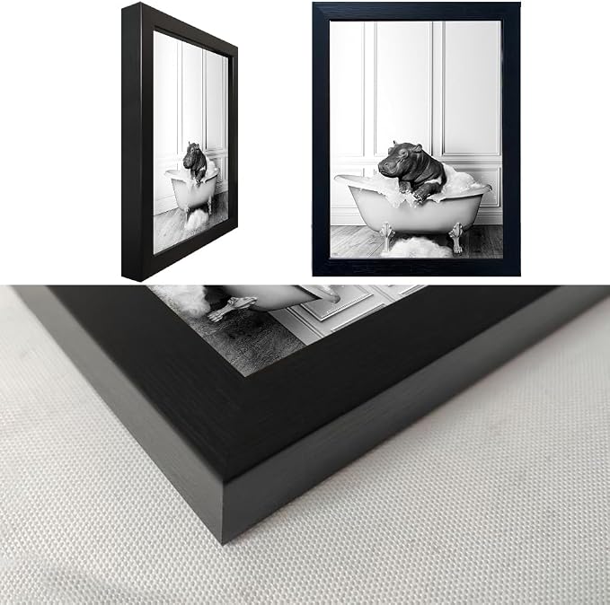 Framed Bathroom Decor Wall Art Black and White Canvas Print Cute Hippo in - Image 3
