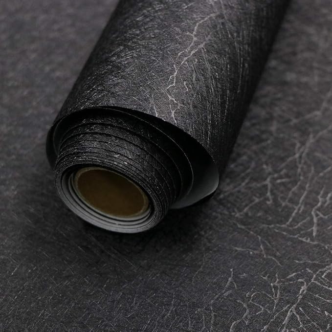 Abyssaly Black Silk Wallpaper Peel and Stick Embossed Self Adhesive Black by Abyssaly