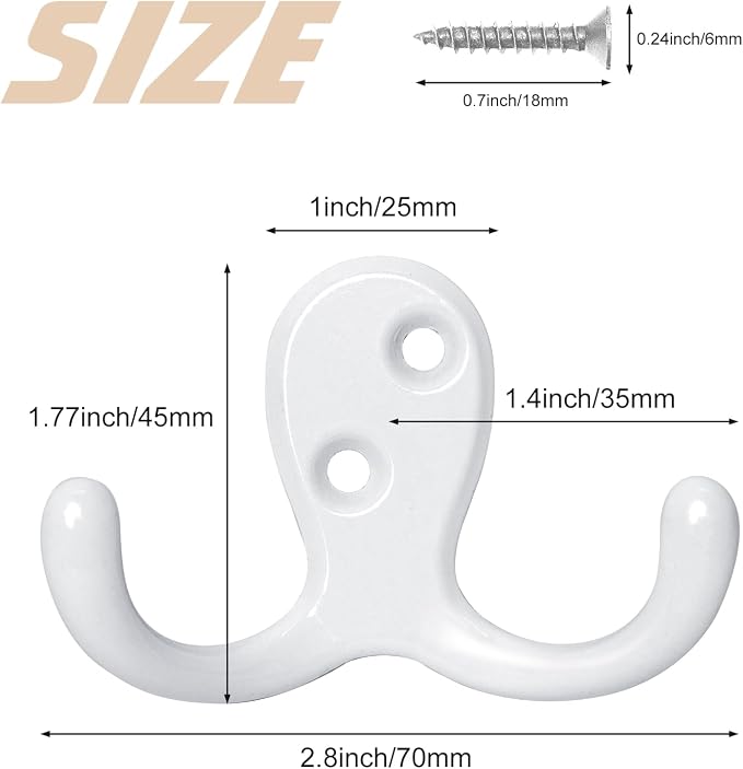 Homanu 10 Pack Coat Hooks, Heavy Duty Double Prong Coat Hooks Wall Mounted - Image 5