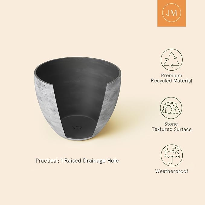 LA JOLIE MUSE 14.2/11.3/8.6 Inch Planters,Set of 3 Indoor/Outdoor Round Planters,Grey Tree Planters,Plant Container with Drain Holes,Flower Pots for Patio and Deck