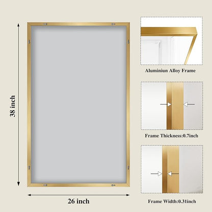 Koonmi Gold Mirrors for Wall, 26x38 Inch Bathroom Mirror, Rectangular Wall - Image 2