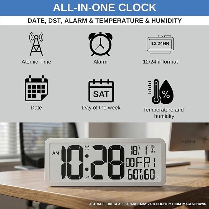 Atomic Digital Wall Clock Battery Operated Large Display | Automatic Time - Image 4