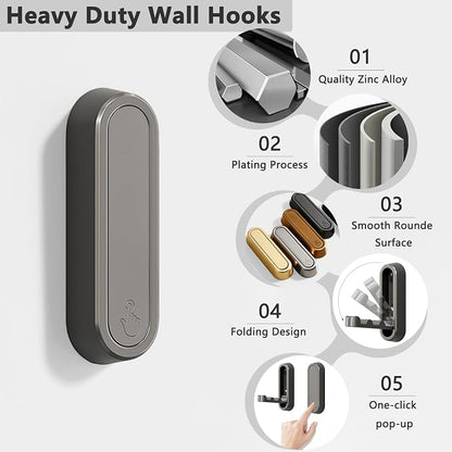 6PCS Foldable Wall Hooks, Zinc Alloy Flip Down Hooks, Retractable Wall Hooks - Image 2