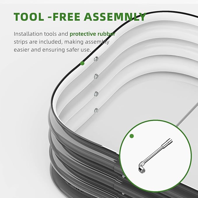 DaisyVibe Raised Garden Bed Kit, Planter Raised Garden Boxes Outdoor, Oval Large Metal Raised Garden Beds for Vegetables Flowers (Grey, 8ftx2ftx1ft)
