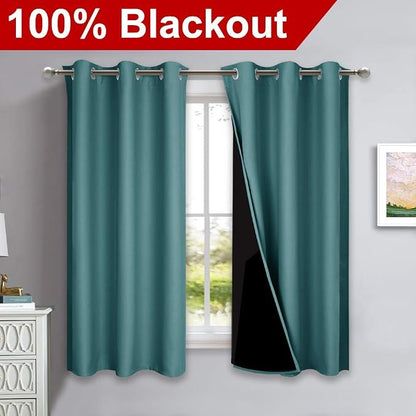 NICETOWN 100% Blackout Curtains 54 inches Long, Sea Teal, 1 Pair, 42 inches - Image 2