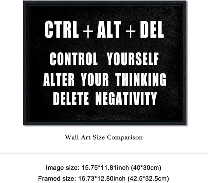 Pyradecor Black Framed Canvas Wall Art Motivational CTRL+ALT+DEL Classroom - Image 6