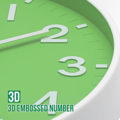 Wall Clock 12 Inch Green Modern Simple Quartz Decorative Clock Non-Ticking - Image 6