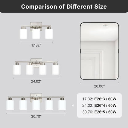 FonmYim Brushed Nickel Bathroom Light Fixtures, 3-Light Modern Vanity Light - Image 5
