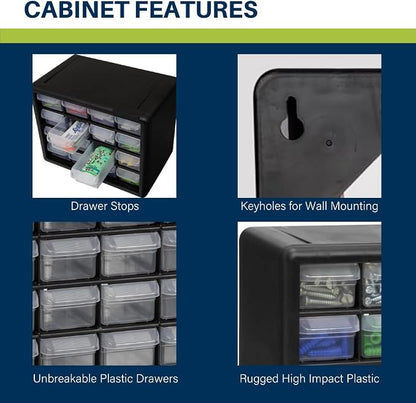 Akro-Mils 16-Drawer Plastic Storage Cabinet | 10-1/2 x 6-1/2 x 8-1/2 Inch | - Image 4