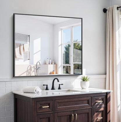 KOCUUY Black Square Mirror, Large Black Wall Mounted Mirror, Metal Framed Mirror - Image 2