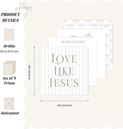 LARTSFRO Coquette Beige Bow Jesus Wall Art Decor Posters, Inspirational Bible - Image 2