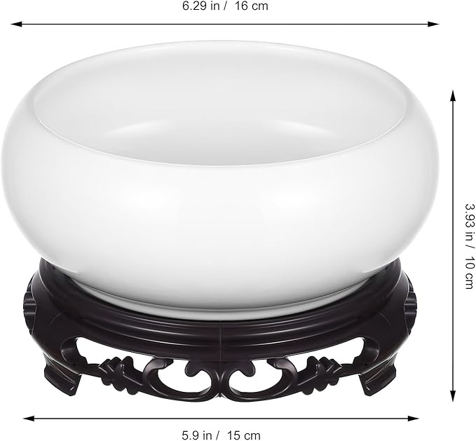 Ceramic Chinese Pot with Base White Water Lily Bowl 6Inch Porcelain Lotus Pot Jardiniere Planter Oriental Fish Bowl Bonsai Vase